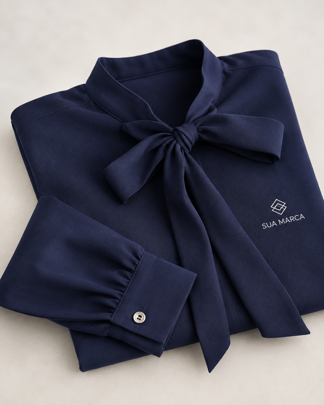 Blusa feminina azul marinho com laço personalizada