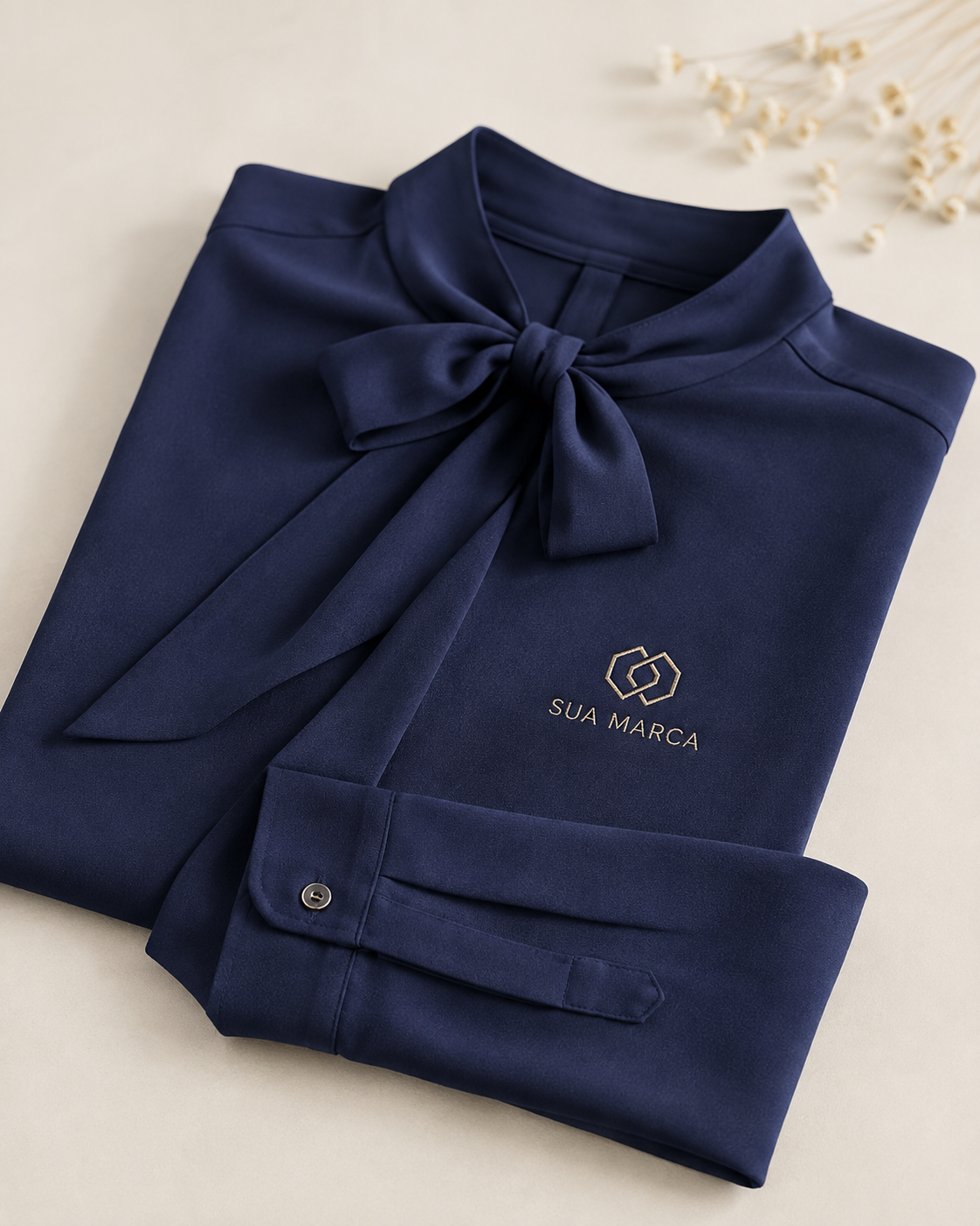 Blusa feminina azul marinho com laço