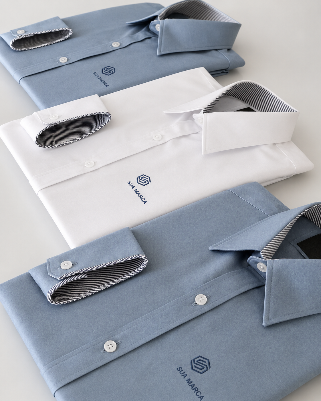 Camisas sociais azul e branca personalizadas